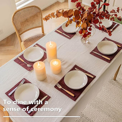 Home Brilliant Red Placemats Set of 4 Cloth Placemat for Holiday Christmas Heat Resistant Dining Table Mats Kitchen Washable Place Mats, Wine Red