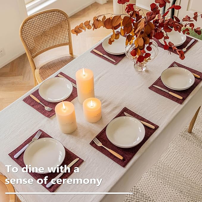 Home Brilliant Red Placemats for Holiday Linen Placemats Heat Resistant Dining Table Mats Kitchen Place Mats Dinner Christmas Decor, Set of 6, Wine Red