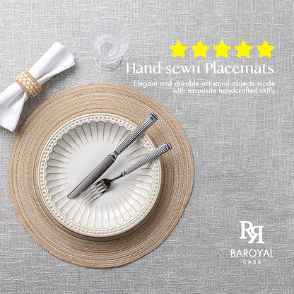 Round Placemats Set of 4 Woven Placemats Washable Braided Table Mats for Dining Table Heat Resistant Non-Slip Circle Place Mats(Beige)