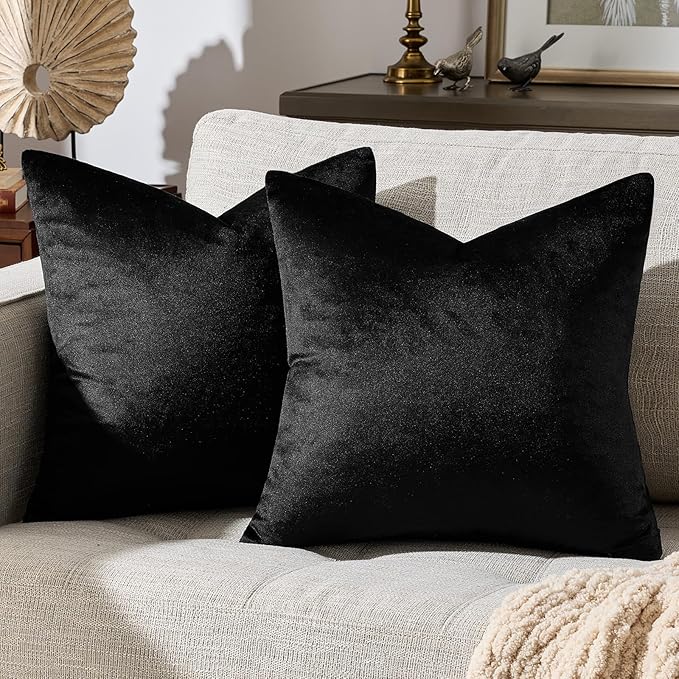 GIGIZAZA Black Velvet Pillow Covers 26x26,Decorative Square Throw Pillows Modern Covers Big Solid Living Room Pillow Cases for Couch Pack of 2