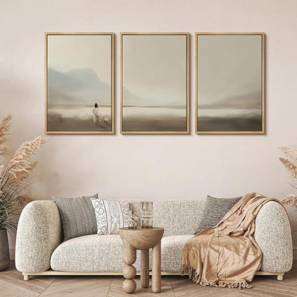 MUDECOR Framed Wall Art Print Set Serene Coastal Landscape Minimalist Illustrations Modern Art Boho Decorative Colorful Chic for Living Room, Bedroom, Office - 16"x24"x3 Natural
