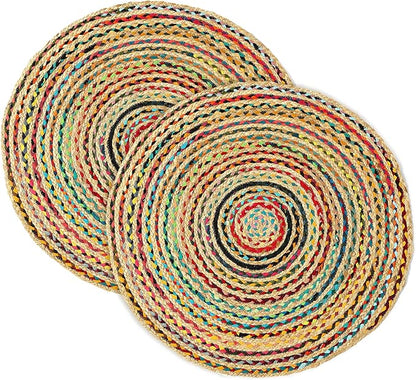 REDEARTH · Jute Cotton Chindi Area Rug - 3' Round Rug, Handwoven, Non-Shedding, Soft & Durable – Multi Tones for Home Décor in Living Room, Dining Room, Bedroom, Set of 2