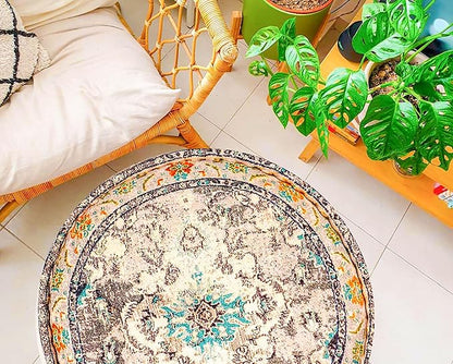 Mandala Life ART Bohemian Floor Cushion Cover Gray Round Meditation Pillow Case Boho Chic Pouf Ottoman Perfect Vintage Cushion for Living Room, Bedroom, Nursary or Children Room Cotton 24x8 Unstuffed