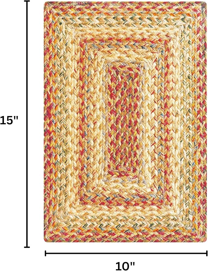Homespice Harvest Premium Jute Braided Placemat Set of 4-10x15 Rectangular Beige, Tan Reversible, Natural Jute Yarn Rustic, Country, Primitive, Farmhouse Style