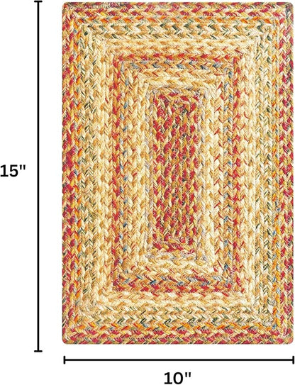 Homespice Harvest Premium Jute Braided Placemat Set of 4-10x15 Rectangular Beige, Tan Reversible, Natural Jute Yarn Rustic, Country, Primitive, Farmhouse Style