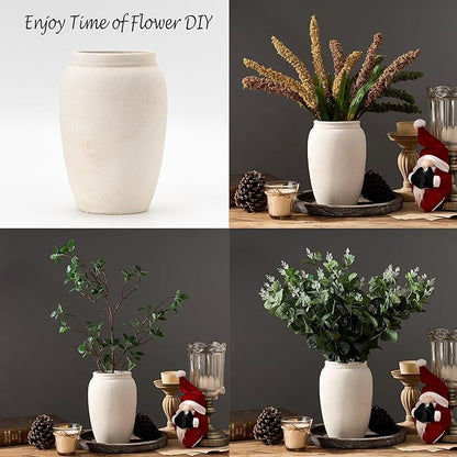 Ceramic Vase, 8.2 Inches Vintage Pottery White Vases, Rustic Home Decor, Farmhouse Terra Cotta Vase for Living Room, Entryway, Floor, Holiday Wedding Christmas New Year Gifts-Beige