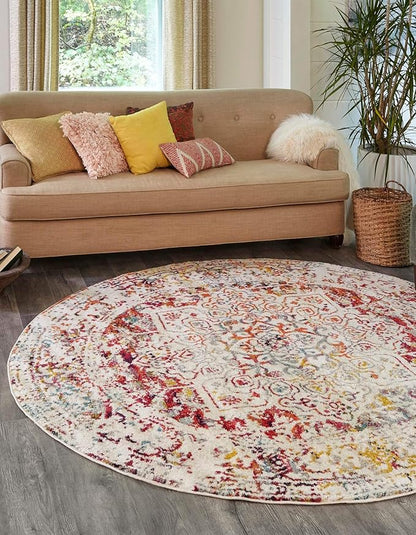 Rugs.com Arlington Collection Rug – 5 Ft Round Multi Medium-Pile Rug Perfect for Kitchens, Dining Rooms