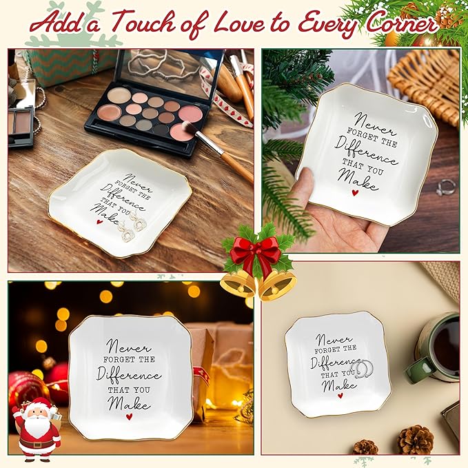 OASSIE Christmas Thank You Gifts for Women - 4"x4" Ceramic Jewelry Dish Tray - Appreciation Birthday Gifts for Women Employee Coworkers Teacher Boss Lady Manager Nurses, Retirement Gift for Woman