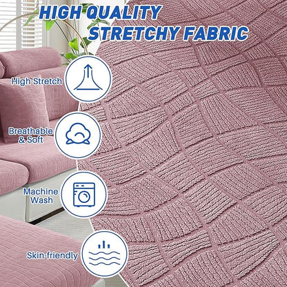 MAXIJIN Waterproof Couch Cushion Covers Stretch Sofa Seat Slipcovers Washable，Sectional Outdoor Cushion Covers with Elastic Bottom for Dogs Pets Kids (1 Pc Sofa Cushion Cover, Dusty Pink)