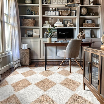 Rugshop Diamond Wave Shag Area Rug Beige 5' x 7' Great for Bedrooms, Living Rooms, or Under Coffee Tables