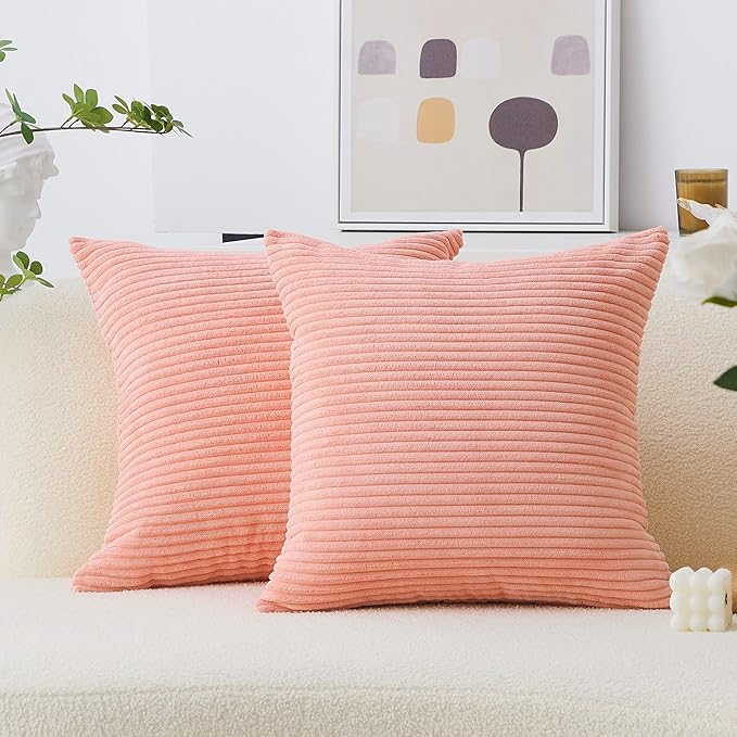 Home Brilliant Coral Pillows 20x20 Throw Pillow Cover for Sofa Bed 2 Pack Square Plush Velvet Accent Pillow Cases for Girl Bedroom, 50cm, 20 x 20 Inch, Coral