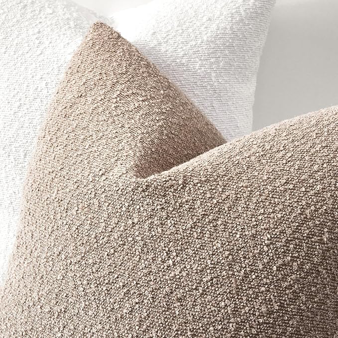 Boucle Decorative Throw Pillow Covers for Couch Set of 2, 20x20 inches, Oatmeal