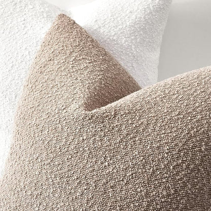 Boucle Decorative Throw Pillow Covers for Couch Set of 2, 26x26 inches, Oatmeal