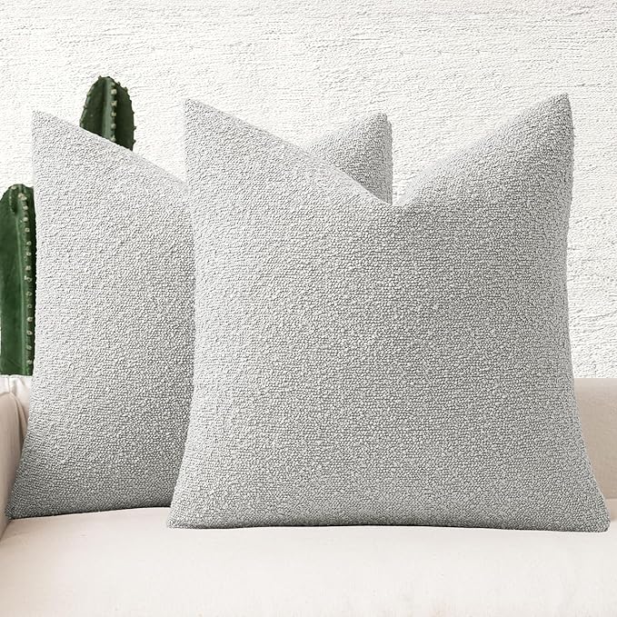 MIULEE 18x18 Inch Decorative Pillow Covers for Couch Bed Set of 2 Textured Boucle Neutral Winter Throw Pillows Light Grey Accent Solid Cushion Pillowcases Sofa Livingroom Home Decor
