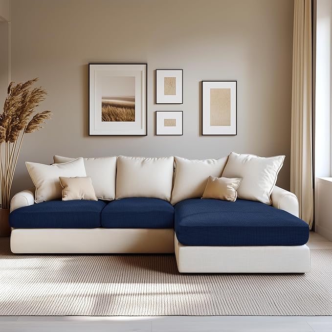 Hokway Stretch Chaise Cover Individual Couch Cushion Slipcovers Reversible Cushion Protector Slipcovers Sofa Cushion Protector Covers (Chaise Cover, Darkblue)