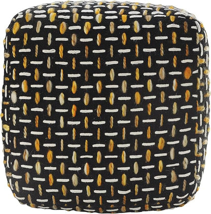 L. R. Resources, Inc. LR Home Hand-Woven Black/Gold/White Geometric Square Ottoman Pouf for Home Decor | Lightweight Foot Rest for Bedroom & Living Room | 16 x 16 x 16 Stuffed Ottoman for Seating