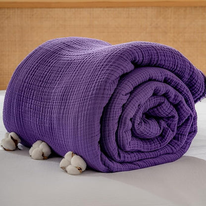 Muslin Blanket - Pure 100% Turkish Cotton Airy Soft Light Versatile Gauze Throw Blanket for Bed, Couch, Sofa (Purple, Throw Size (50" x 66" inch))
