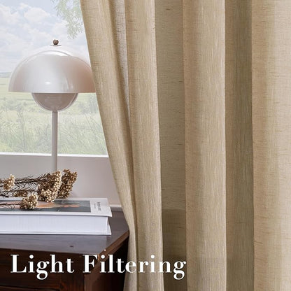 H.VERSAILTEX Linen Curtains Flax Linen Blended Curtain Panels for Living Room/Bedroom Semi Sheer Privacy Curtains 84 inch Length 2 Panels Set Nickel Grommet Window Drapes-Taffy