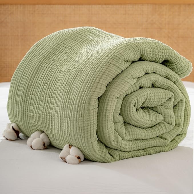 Muslin Blanket - Pure 100% Turkish Cotton Airy Soft Light Versatile Gauze Throw Blanket for Bed, Couch, Sofa (Sage Green, Throw Size (50" x 66" inch))