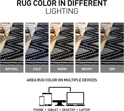 Rugshop Geometric Shag Area Rug Anthracite Dark Gray and White 4' x 6' Ideal for Small Living Rooms, Offices, or Beside The Bed