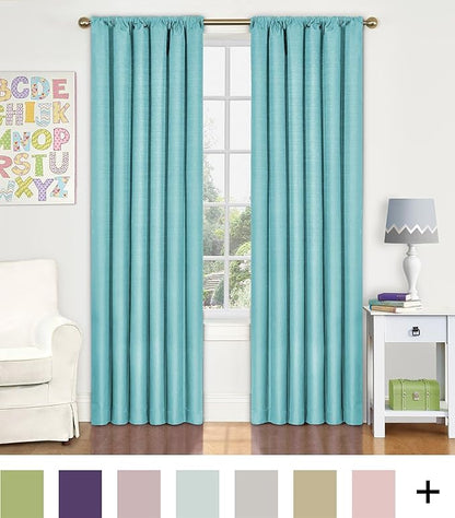ECLIPSE Kendall Modern Blackout Thermal Rod Pocket Window Curtain for Bedroom or Living Room (1 Panel), 42" x 95", Pool