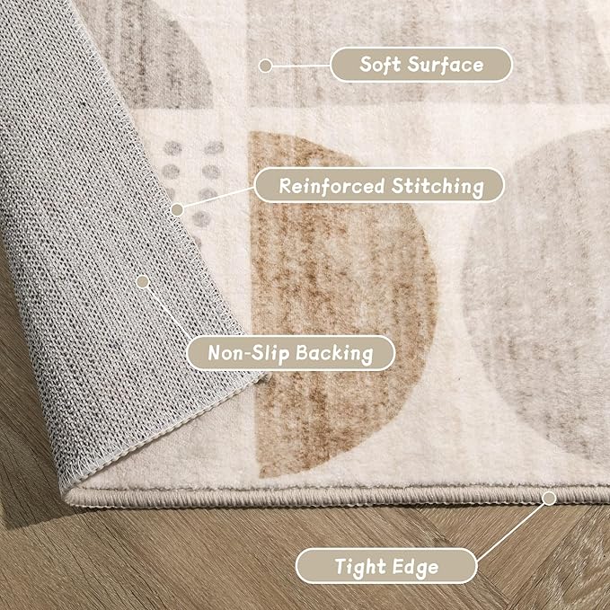MUJOO 5x7 Area Rugs Boho,Washable Rugs for Living Room Bedroom Dining Room,Large Throw Floor Carpet Non Slip Soft Modern Abstract Bohemian Neutral Beige