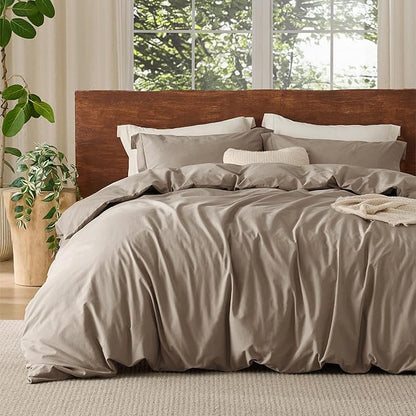 Bedsure 100% Washed Cotton Duvet Cover Oversized King - Light Brown Minimalist Cotton Duvet Cover for All Seasons - GentleSoft™ Plain Simple Bedding, 3 Pieces (Light Brown, Oversized King, 120"x98")