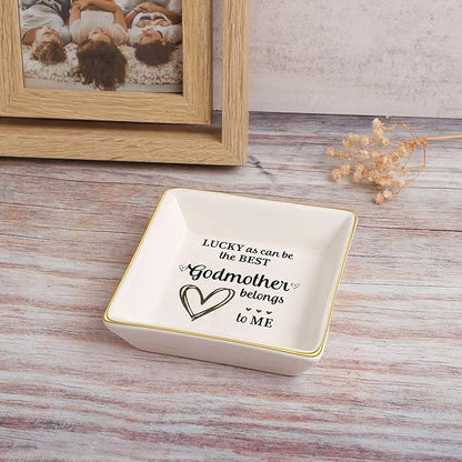 JoycuFF Godmother Gifts Birthday Thanksgiving Day Christmas CeramicTrinket Tray Decorative Ring Holder Unique Gifts for Women Jewelry Trinkets for Home Decor