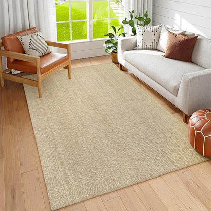 Collive Boho Living Room Rugs 5X8 ft, Washable Area Rug Woven Cotton Modern Bedroom Rugs, Tan Floor Carpet Braided Rug for Dining Room Living Room Nursery Room, Outdoor Rug for Patio Balcony Decor