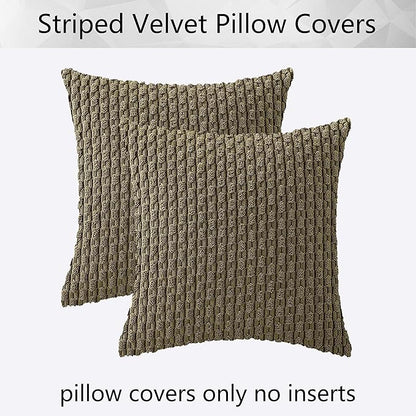 Kevin Textile 2 Packs Olive Green Euro Farmhouse Decorative Throw Pillow Covers 26x26 Inch for Living Room Couch Bed Sofa Rustic Boho Home Decor Soft Striped Corduroy Square Cushion Case 66x66 cm
