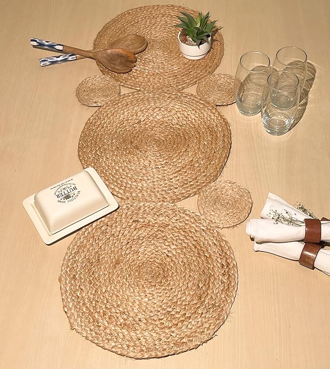 Chardin home Jute Braided Circles Table Runner, Boho, Artisanal Center Decor for Tables, Chests, Counter Tops, Consoles and More, 13x36 Inch Runner