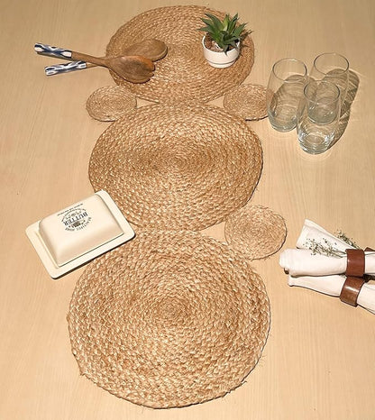 Chardin home Jute Braided Circles Table Runner, Boho, Artisanal Center Decor for Tables, Chests, Counter Tops, Consoles and More, 13x36 Inch Runner