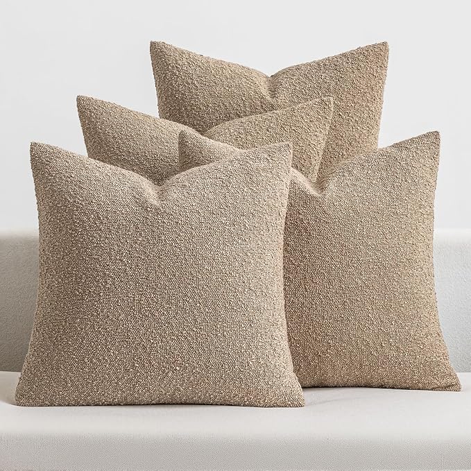 MIULEE Pack of 4 Decorative Textured Boucle Throw Pillow Covers 18x18 Inch Camel Accent Solid Pillow Cases Soft Couch Cushion Covers for Modern Farmhouse Boho Chair Sofa Bed Livingroom Home Decor
