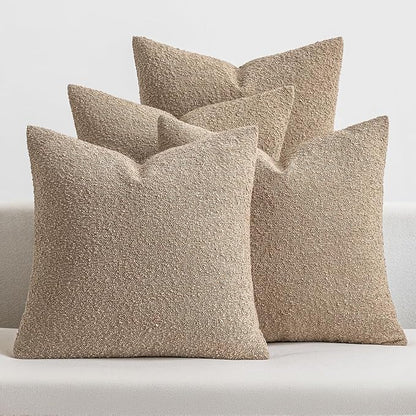 MIULEE Pack of 4 Decorative Textured Boucle Throw Pillow Covers 18x18 Inch Camel Accent Solid Pillow Cases Soft Couch Cushion Covers for Modern Farmhouse Boho Chair Sofa Bed Livingroom Home Decor