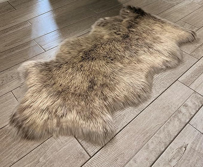 Free Shape Luxury Soft Fluffy Shag Area Rug Single and a Half 2'x4', 60x120cm - Vegan Fur Ultra Soft Indoor Carpet Nursery Rugs for Bedroom Home Decor, Brown with Beige Tips