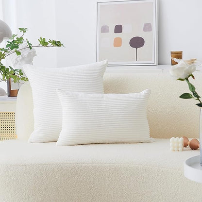 Home Brilliant Spring Pillow Covers 26 x 26 Set of 2 Super Soft Striped Corduroy Velvet Decorative Euro Throw Pillow Sham Cushion Cover for Baby, 26x26 inch, Creamy White
