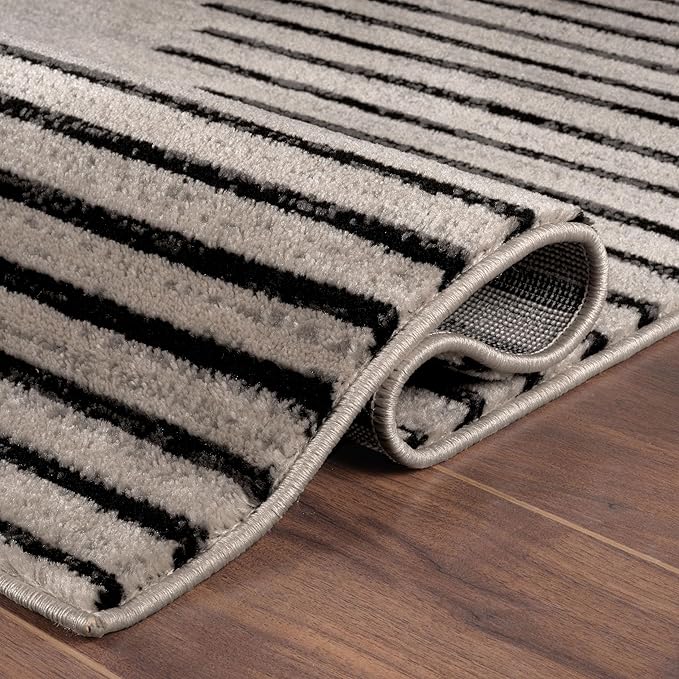 Rugshop Bohemian Stripe Stain Resistant High Traffic Living Room Kitchen Bedroom Dining Home Office Round Rug 8' Cream