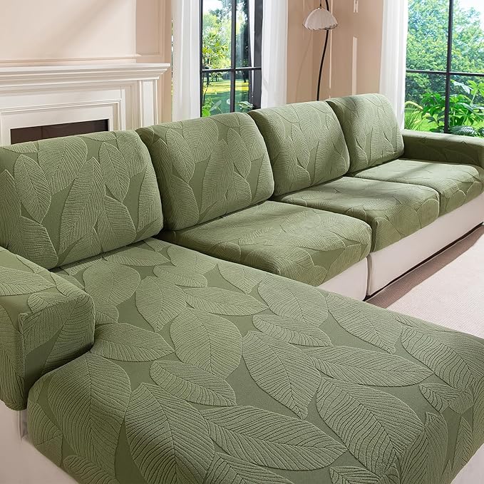 Couch Covers for Sectional Sofa, Washable Stretch Soft Sofa Cushion Covers L Shape Sofa Slipcovers Anti Slip Furniture Decor Protector for Pets (2 Seaters Covers,Green)