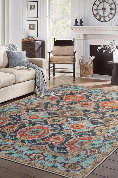 Keen Home Design 9x12 Rug - Machine Washable Area Rug with Non-Slip Backing, Ideal for Living Room, Dining Room, Bedroom - Vintage, Easy Clean, Durable, Low Pile Rug - (9' x 12')