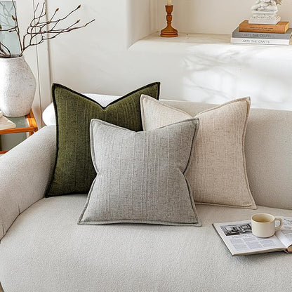 a moment Linen Pillow Covers Set of 2,Boho Farmhouse Throw Pillowcases Neutral Textured Decorative Covers for Couch Sofa, Soft Linen Blend Accent Case Cushion Living Room Home Decor 22"x22"Light Grey