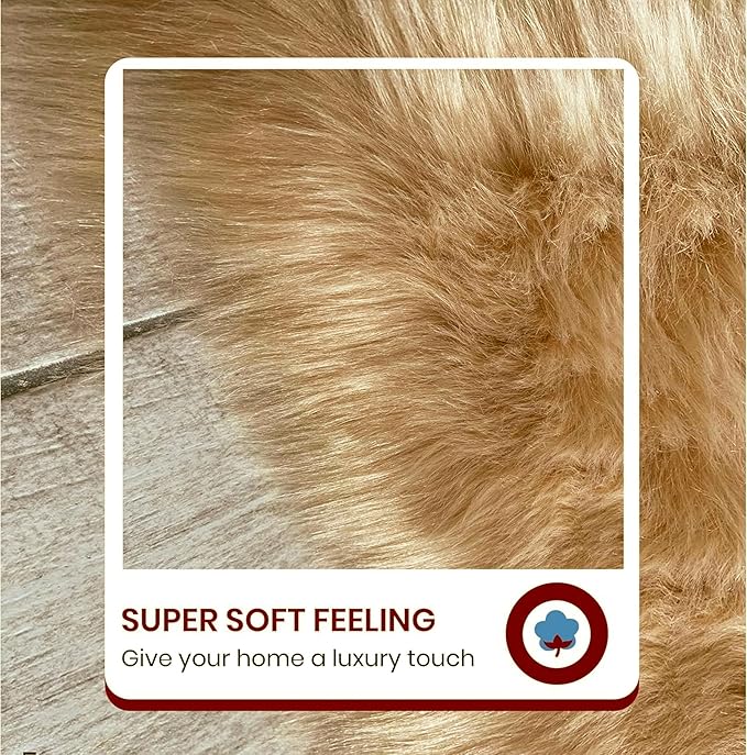 Free Shape Luxury Soft Fluffy Shag Area Rug Single and a Half 2'x4', 60x120cm - Vegan Fur Ultra Soft Indoor Carpet Nursery Rugs for Bedroom Home Decor, Camel