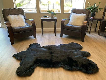 LAMBZY Faux Sheepskin Super Soft Hypoallergenic Silky Shag Bear Rug for Living Room, Kids Room, Sofa (2'x3', Black)