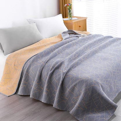 NTBAY 3 Layers Cotton Muslin 106x92 King Bed Blanket, Super Soft Breathable Thermal Yarn Dyed Quilt for Adults, Perfect Lightweight Blanket for Couch Sofa Bed All Seasons, Yellow Triangle