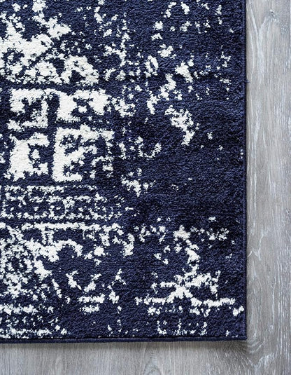 Rugs.com Arlington Collection Rug – 12 Ft Runner Navy Blue Medium-Pile Rug Perfect for Hallways, Entryways