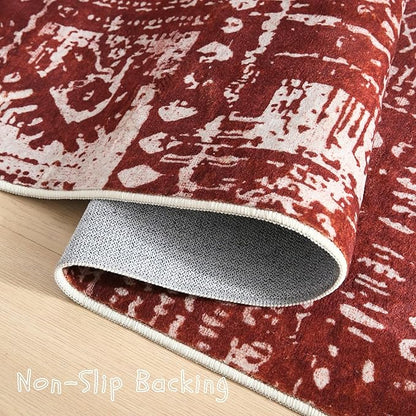Rugcomf Living Room Rug 5x7 Rug Machine Washable Boho Area Rug Non Slip Moroccan Vintage Low Pile Large Rugs for Living Room, Bedroom, Farmhouse, Dining Room, Kids Playroom(Terracotta)