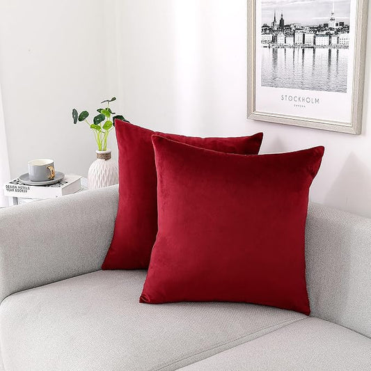 NiNi ALL Decorative Throw Pillow Covers Velvet 22x22 Inch Pack of 2 Burgundy Red Cushion Covers Soft for Couch Sofa Bedroom Living Room Outdoor