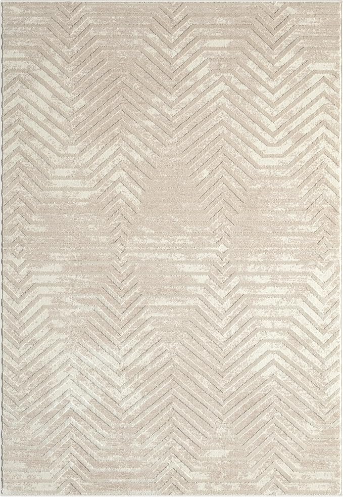 Abani Terra Cream 5' x 8' Area Rug for Living Room, Bedroom - Geometric Lines Pattern - Durable & Easy to Clean