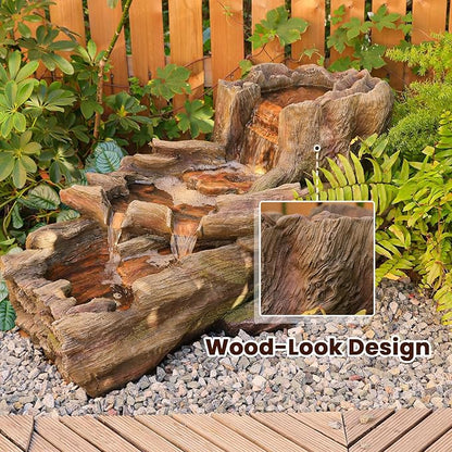 34.25" L Outdoor Water Fountain with 3 Tiers Large Cascading Realistic Tree Trunk Waterfall Fountains with LED Lights Outdoor Water Fountain for Garden Patio Backyard Porch Home Decor