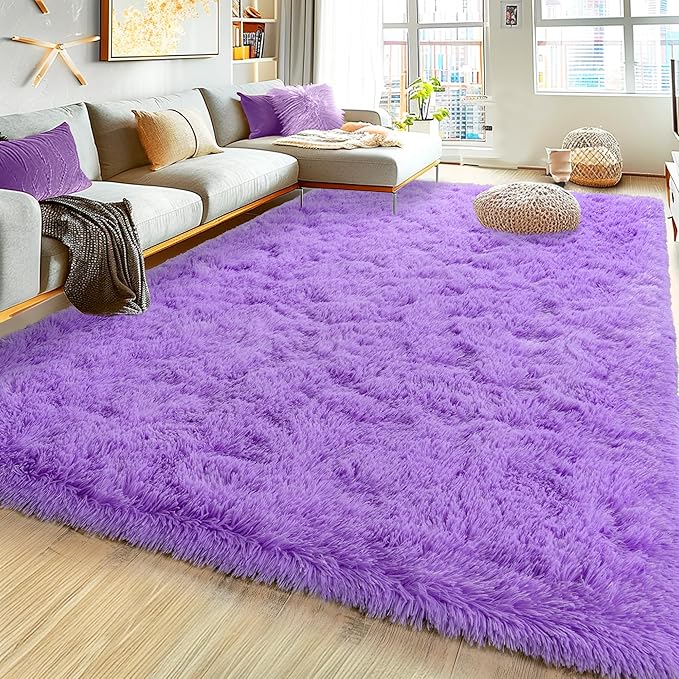 Large 9x12 Area Rugs for Living Room, Ultra Soft Shag Living Room Rug Thick Fluffy Rug for Bedroom, Plush Fuzzy Carpet for Girls Boys Kids Room Non Slip Dorm Home Decor Aesthetic, Purple