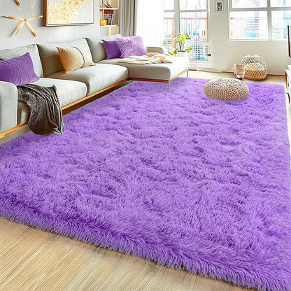Ultra Fluffy Rug for Living Room Bedroom, 5x7 Fuzzy Large Area Rug for Living Room, Plush Soft Shag Carpet for Girl Boy Kids, Non Slip Rug Modern Indoor Home Decor Aesthetic, Purple